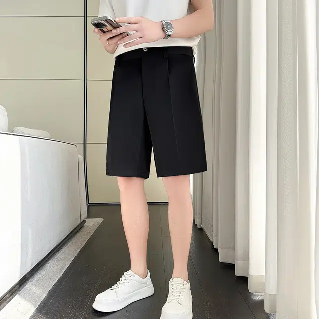 北欧攻略 基础款高品质轻熟风冰丝垂感五分裤舒适亲肤透气商务通勤百搭西装休闲短裤 男女同款