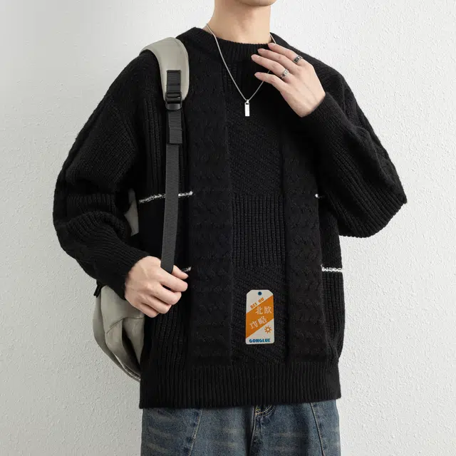 北欧攻略 秋冬重磅高品质复古粗针立体绞花多种织法套头针织衫慵懒风加厚软糯舒适温暖打底衫长袖毛衣 男女同款