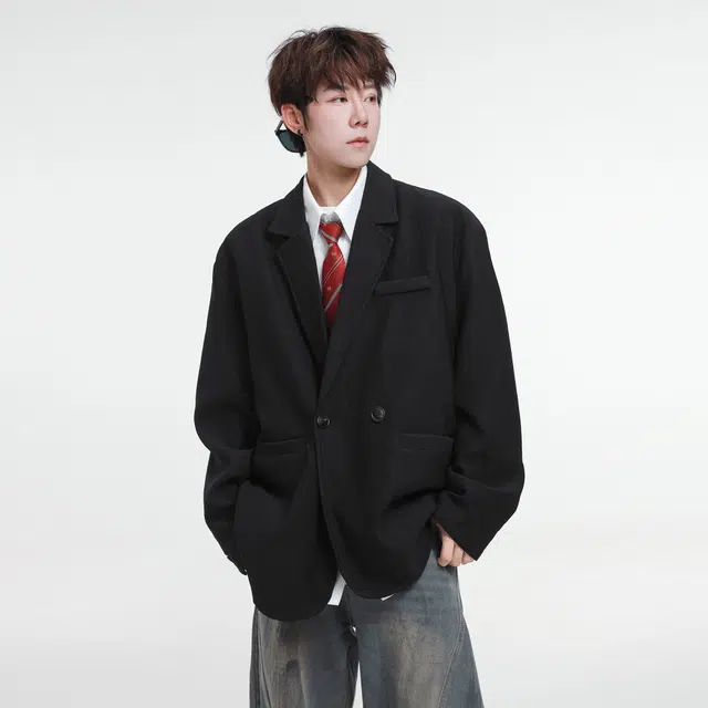 北欧攻略 高级感肌理秋季休闲西服外套单排两粒扣痞帅平驳领西装 男女同款