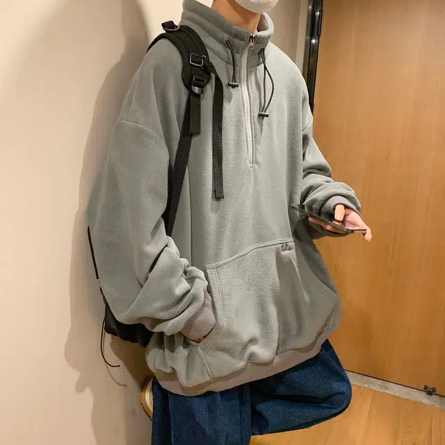 北欧攻略 美式复古立领柔软舒适有型宽松显瘦套头大码休闲通勤少年感长袖卫衣 男女同款