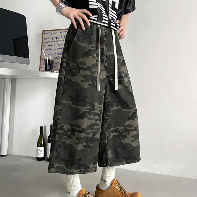 北欧攻略 美式复古高街中裤迷彩工装伐木裤痞帅薄款舒适透气七分休闲短裤 男女同款
