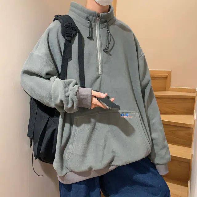 北欧攻略 美式复古立领柔软舒适有型宽松显瘦套头大码休闲通勤少年感长袖卫衣 男女同款