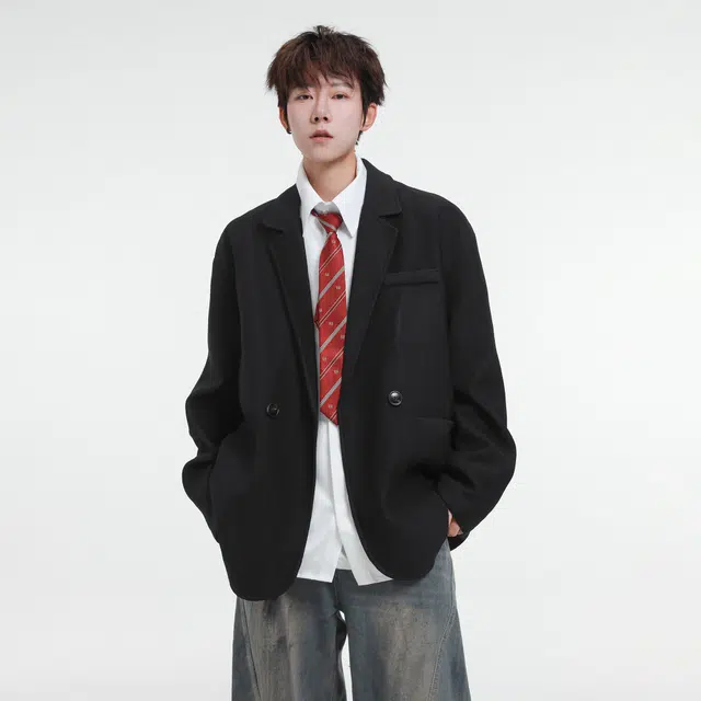 北欧攻略 高级感肌理秋季休闲西服外套单排两粒扣痞帅平驳领西装 男女同款