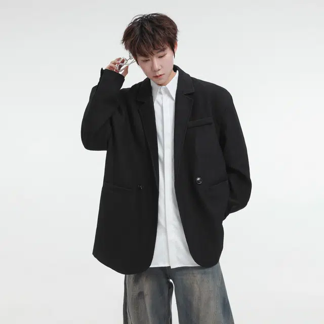 北欧攻略 高级感肌理秋季休闲西服外套单排两粒扣痞帅平驳领西装 男女同款