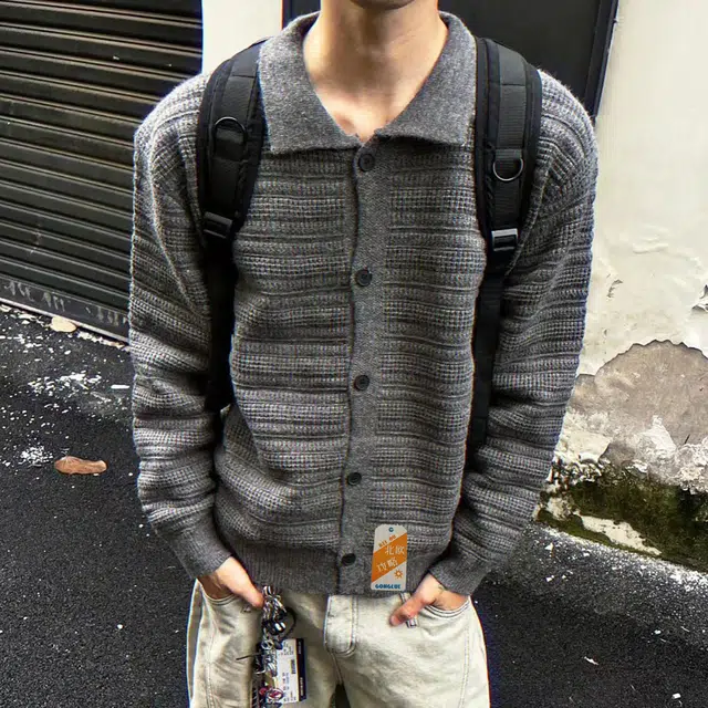 北欧攻略 秋冬重磅高品质高密度纹理感慵懒风氛围感翻领针织开衫外套软糯舒适加厚温暖休闲通勤百搭痞帅毛衣 男女同款