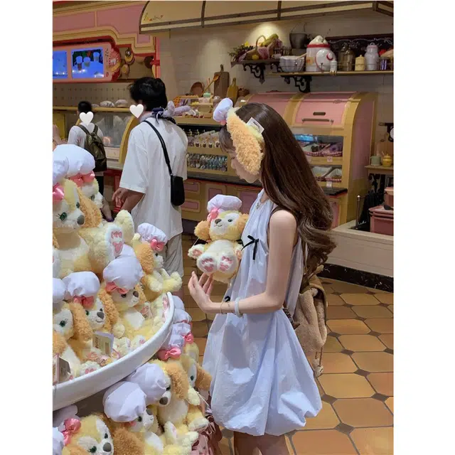 依钗 小众设计学院风蝴蝶结花苞显高短裙夏季女装小个子专属无袖连衣裙 女款