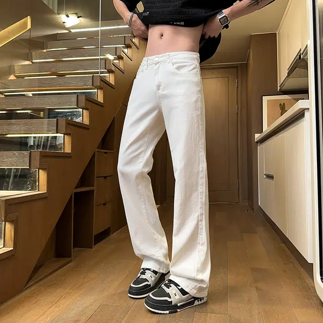 微喇阔腿裤夏季薄款舒适直筒宽松长子美式潮牌高街风日常通勤时尚简约帅气流显瘦基础垂感休闲春百搭纯色痞牛仔裤 男女同款
