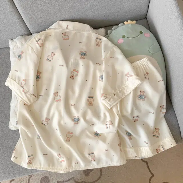 俏韵 翻领卡通夏季简约甜美可爱短袖短裤夏天舒适薄款家居服可外穿睡衣套装 女款