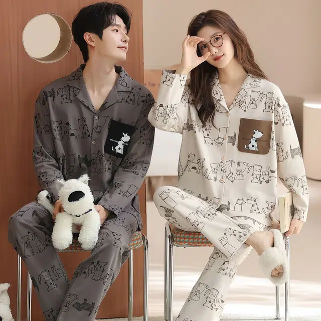 俏韵 翻领卡通春秋季印花长袖长裤甜美可爱舒适家居服可外穿睡衣套装 男女同款