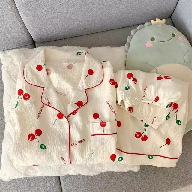 俏韵 翻领夏季云朵棉开衫短袖短裤甜美可爱家居服可外穿睡衣套装 女款