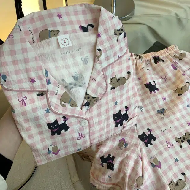 俏韵 翻领卡通动物云朵棉短袖甜美薄款家居服可外穿睡衣套装 女款