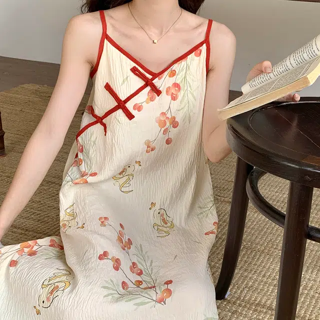 俏韵 夏季国风系列 吊带甜美可爱家居服可外穿无袖睡裙 女款
