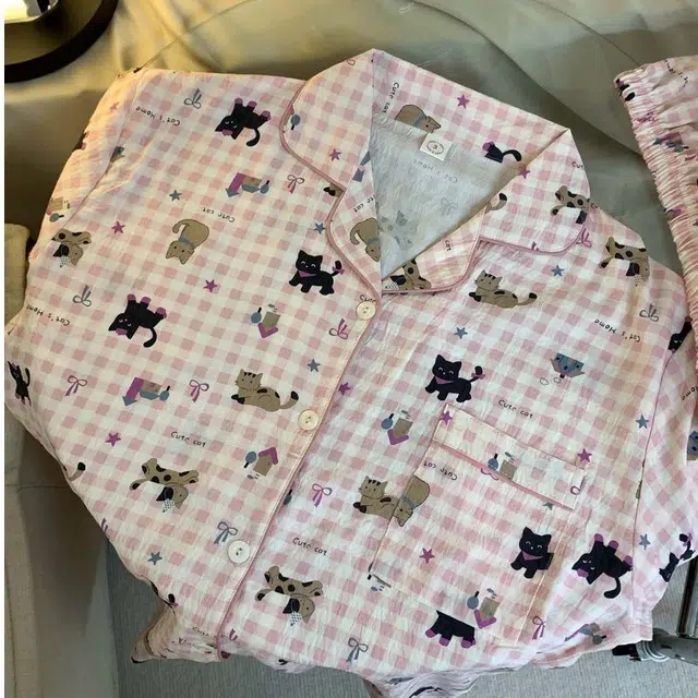 俏韵 翻领卡通动物云朵棉短袖甜美薄款家居服可外穿睡衣套装 女款