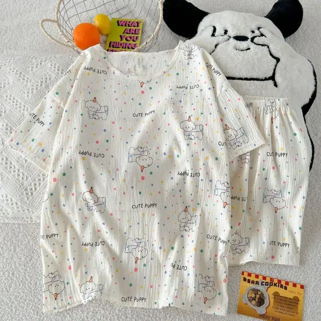 俏韵 圆领卡通小狗夏季云朵棉甜美短袖短裤休闲舒适薄款家居服可外穿睡衣套装 女款