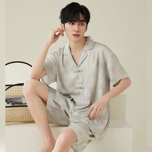 俏韵 小翻领高级感帅气时尚家居服可外穿睡衣套装 男款 灰色