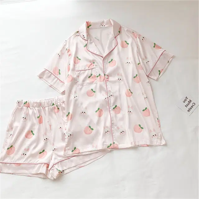 俏韵 翻领夏季冰丝甜美短袖休闲宽松舒适薄款家居服可外穿睡衣套装 女款