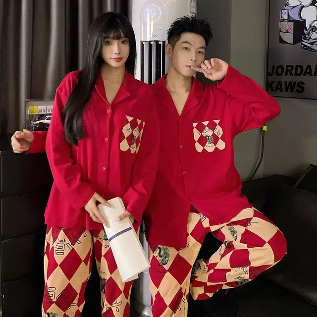 俏韵 翻领卡通春秋季长袖长裤甜美时尚舒适高级感家居服可外穿睡衣套装 男女同款