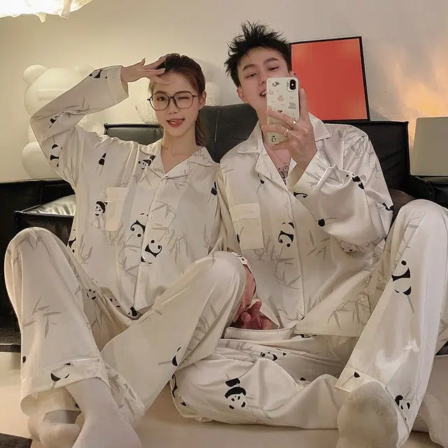 俏韵 冰丝长袖长裤可外穿睡衣套装 男女同款