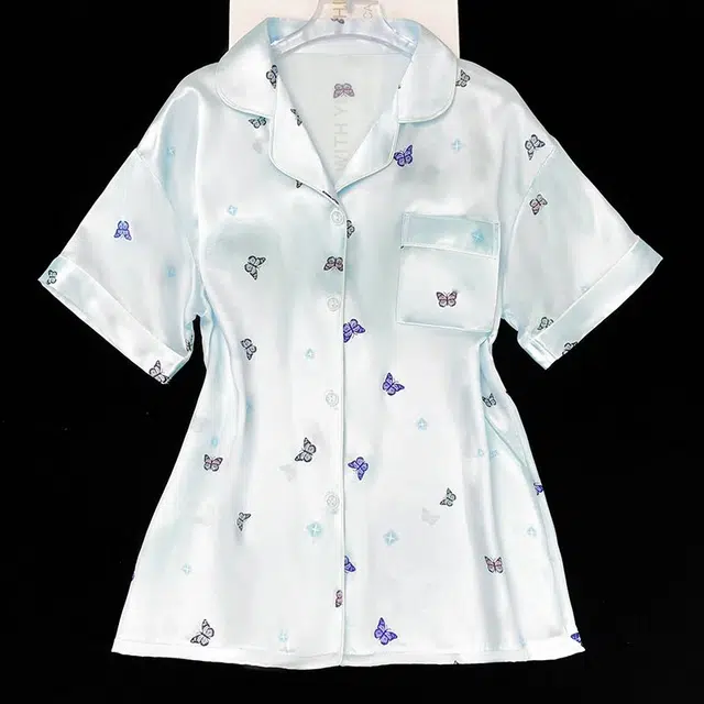 俏韵 翻领夏季简约蝴蝶甜美短袖短裤休闲舒适夏天薄款家居服可外穿睡衣套装 女款