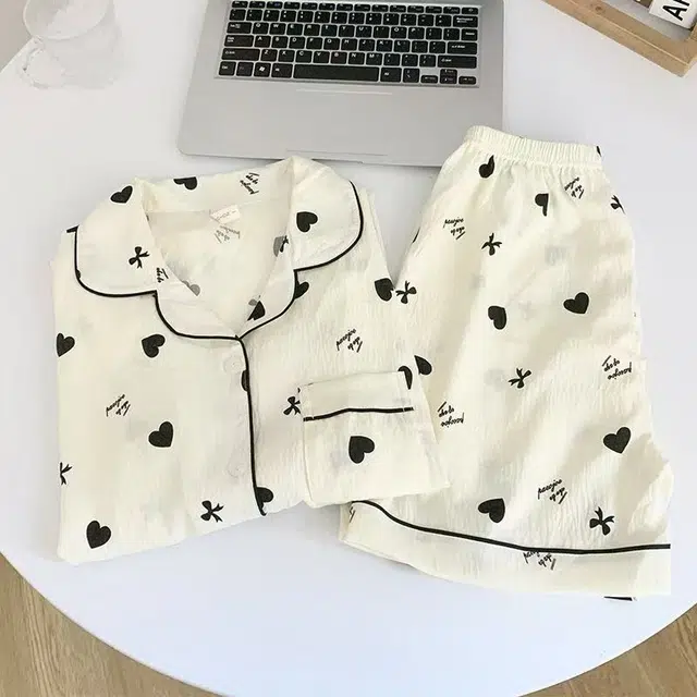 俏韵 翻领夏季云朵棉印花开衫短袖短裤甜美可爱家居服可外穿睡衣套装 女款