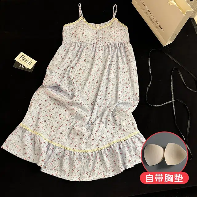 俏韵 圆领吊带夏季纯欲带胸垫甜美可爱薄款家居服可外穿睡裙 女款