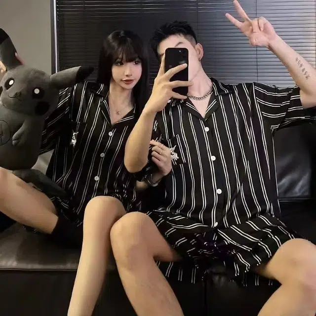 俏韵 翻领短袖可外穿家居服睡衣套装 男女同款