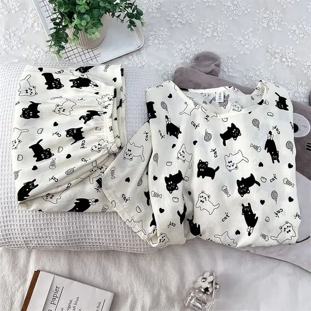 俏韵 圆领卡通猫咪夏季云朵棉甜美可爱短袖短裤舒适薄款家居服可外穿睡衣套装 女款