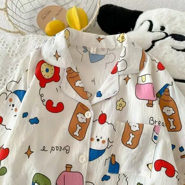 俏韵 翻领卡通夏季云朵棉甜美短袖短裤薄款舒适家居服可外穿睡衣套装 女款