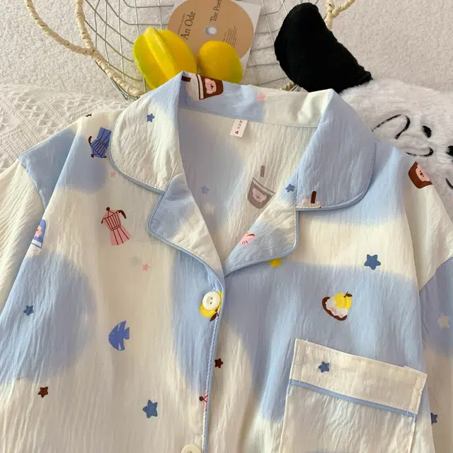 俏韵 翻领卡通夏季云朵棉甜美可爱亲肤短袖短裤薄款家居服可外穿睡衣套装 女款