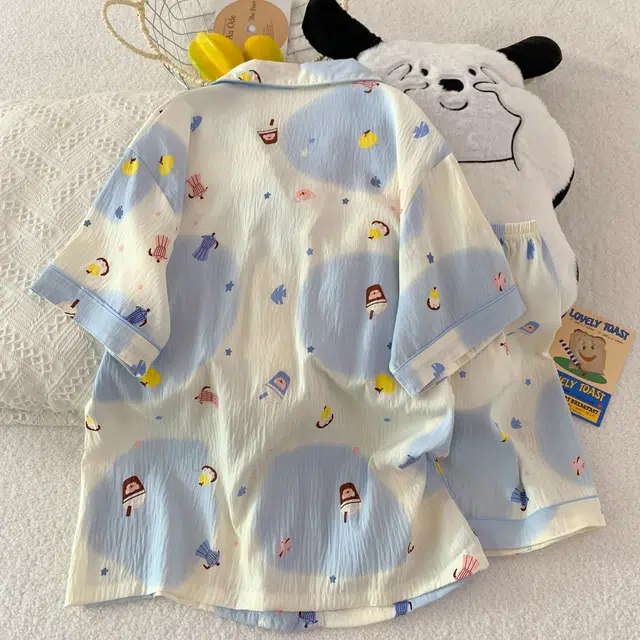 俏韵 翻领卡通夏季云朵棉甜美可爱亲肤短袖短裤薄款家居服可外穿睡衣套装 女款