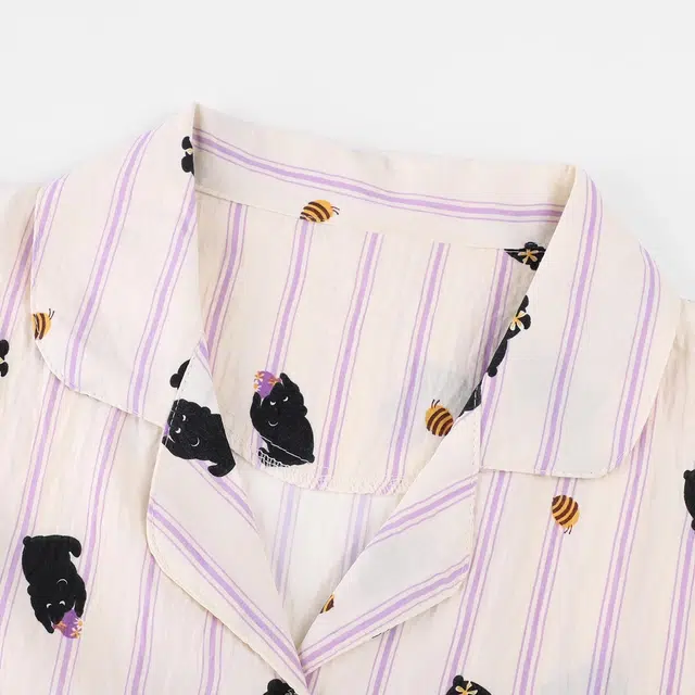 俏韵 翻领卡通动物甜美短袖薄款家居服可外穿睡衣套装 女款