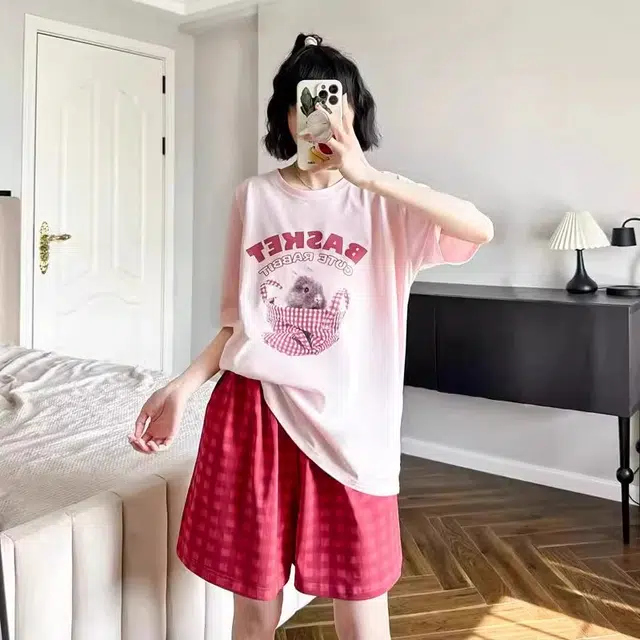 俏韵 时尚透气简约亲肤家居服短袖三分裤夏季睡衣套装 女款