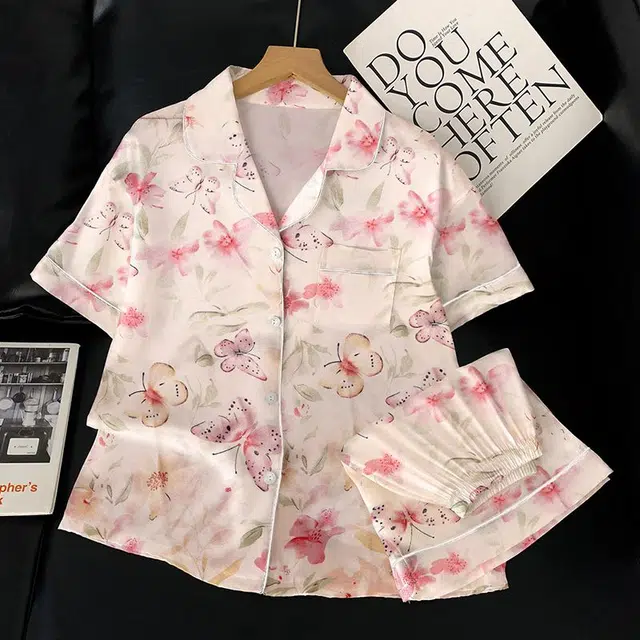 俏韵 翻领夏季可爱短袖短裤甜美舒适夏天薄款家居服可外穿睡衣套装 女款