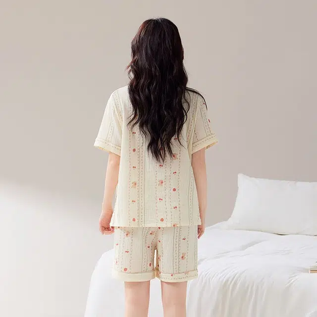 俏韵 翻领夏季天纯棉甜美可爱短袖舒适薄款家居服可外穿睡衣套装 女款