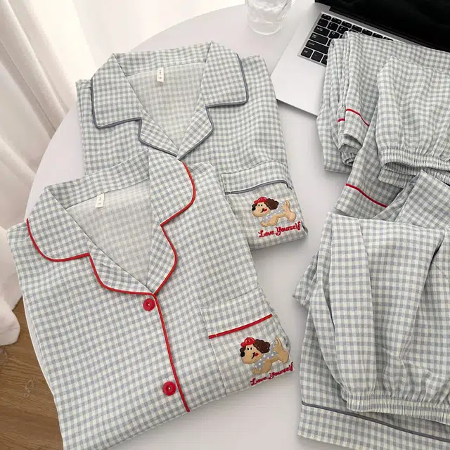 俏韵 翻领腊肠狗可爱甜美短袖长裤三件套薄款家居服可外穿夏季睡衣套装 男女同款