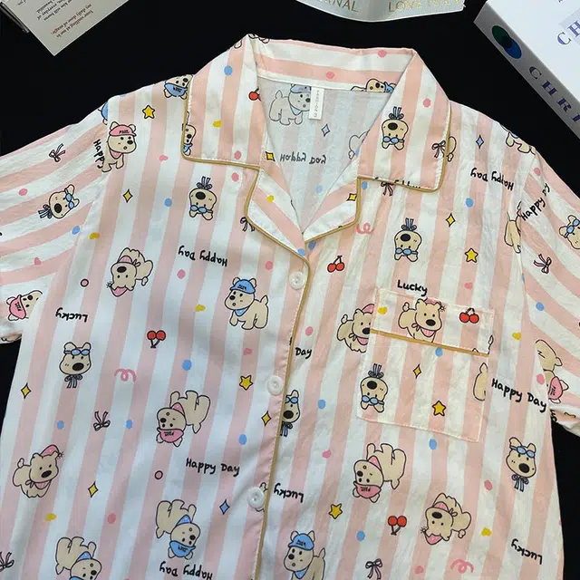 俏韵 翻领卡通夏季云朵棉甜美短袖短裤舒适薄款家居服可外穿睡衣套装 女款