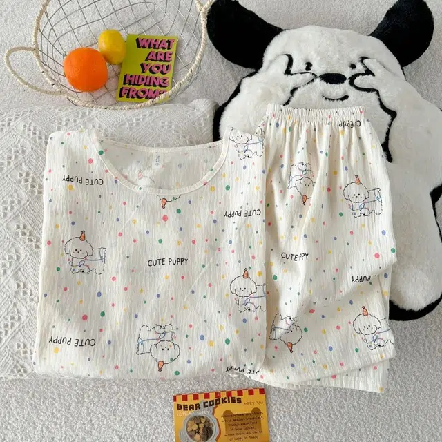 俏韵 圆领卡通小狗夏季云朵棉甜美短袖短裤休闲舒适薄款家居服可外穿睡衣套装 女款