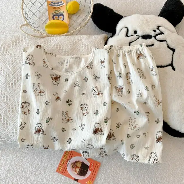 俏韵 圆领夏季云朵棉甜美可爱小狗短袖舒适薄款家居服可外穿睡衣套装 女款