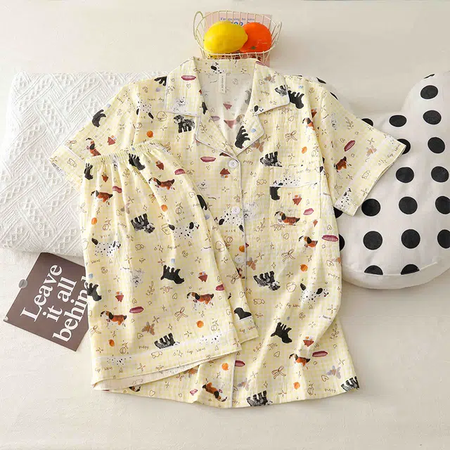 俏韵 翻领卡通夏季云朵棉甜美可爱短袖短裤薄款家居服可外穿睡衣套装 女款