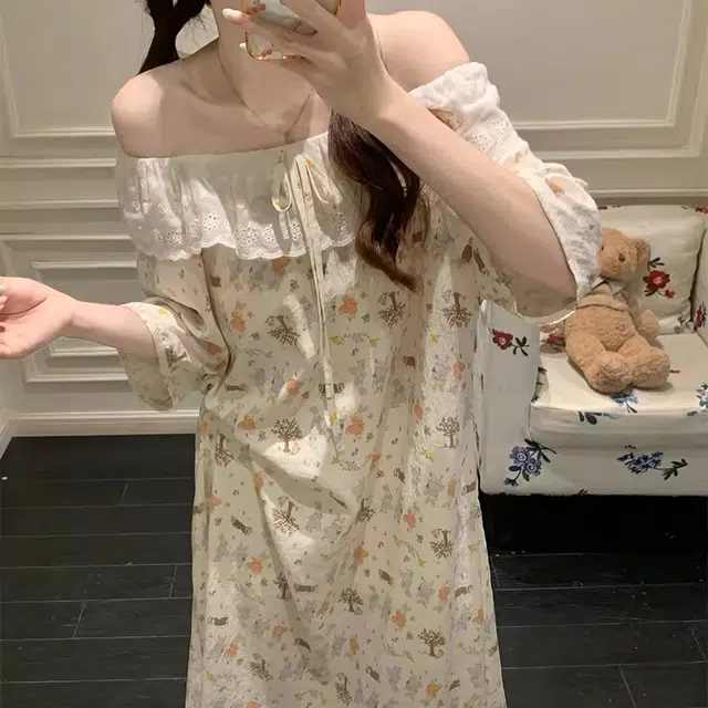 俏韵 圆领卡通风夏季云朵棉性感连衣裙家居服可外穿睡裙 女款