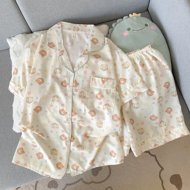 俏韵 翻领卡通小熊夏季甜美可爱短袖短裤夏天舒适薄款家居服可外穿睡衣套装 女款