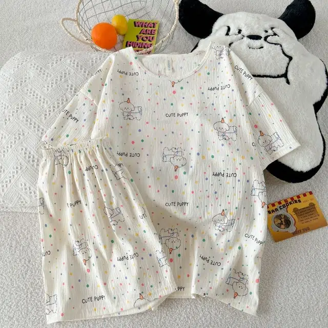 俏韵 圆领卡通小狗夏季云朵棉甜美短袖短裤休闲舒适薄款家居服可外穿睡衣套装 女款