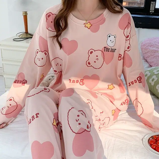 俏韵 圆领卡通春秋季仿棉长袖甜美休闲家居服可外穿睡衣套装 女款