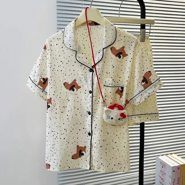 俏韵 翻领夏季卡通云朵棉舒适短袖短裤甜美薄款家居服可外穿睡衣套装 女款