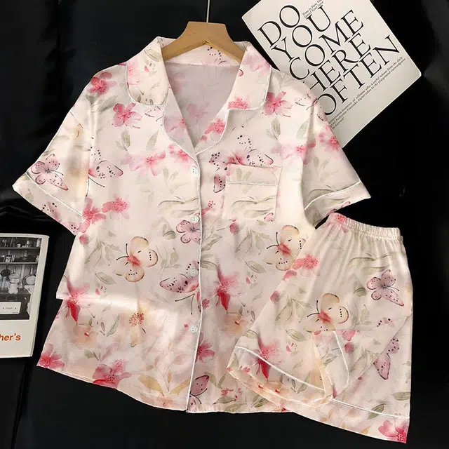 俏韵 翻领夏季可爱短袖短裤甜美舒适夏天薄款家居服可外穿睡衣套装 女款