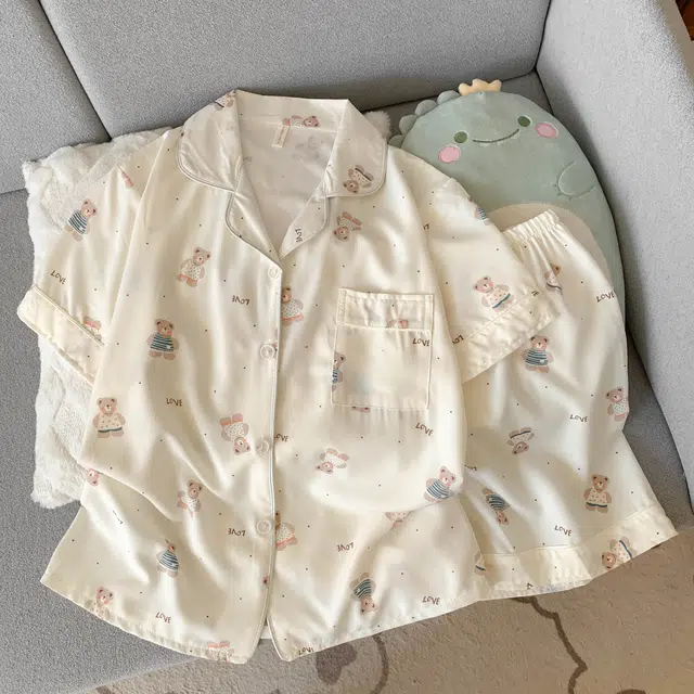 俏韵 翻领卡通夏季简约甜美可爱短袖短裤夏天舒适薄款家居服可外穿睡衣套装 女款