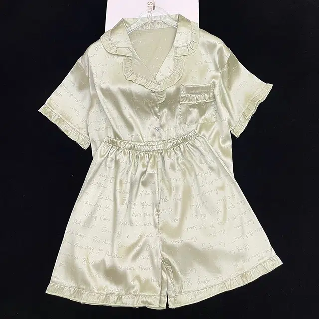 俏韵 翻领夏季冰丝甜美短袖短裤休闲宽松舒适薄款家居服可外穿睡衣套装 女款