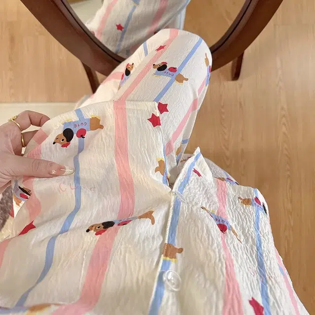 俏韵 翻领卡通凉感薄款短袖舒适家居服可外穿睡衣套装 女款