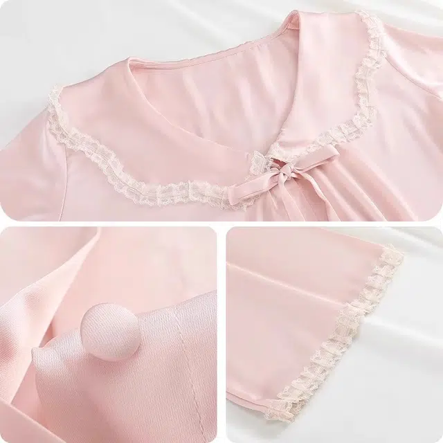 俏韵 翻领夏季冰丝短袖短裤甜美舒适薄款家居服可外穿睡衣套装 女款