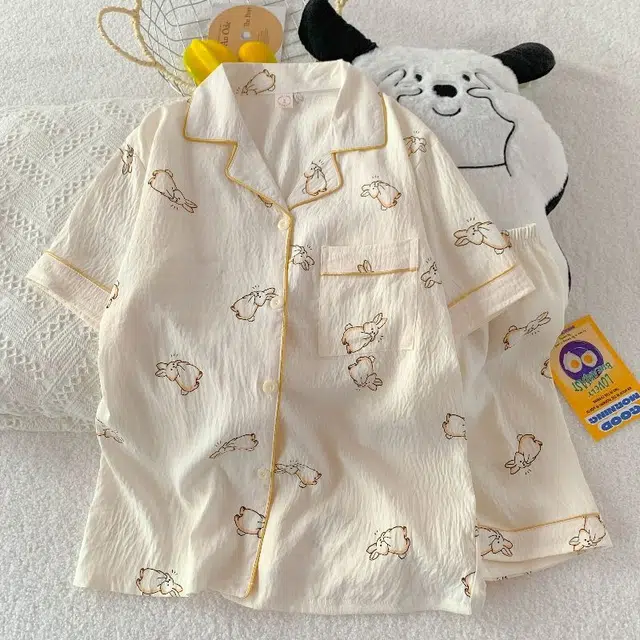 俏韵 翻领卡通夏季云朵棉短袖短裤甜美可爱舒适薄款家居服可外穿睡衣套装 女款